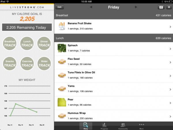 livestrong food tracking app